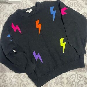 She + Sky Black Sweater with Multicolor Lightning Bolts